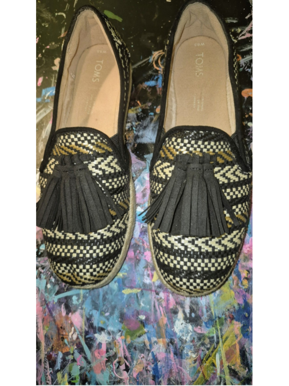 TOMS Black Geometric Woven Tassle Womens Shoes Size 8.5M